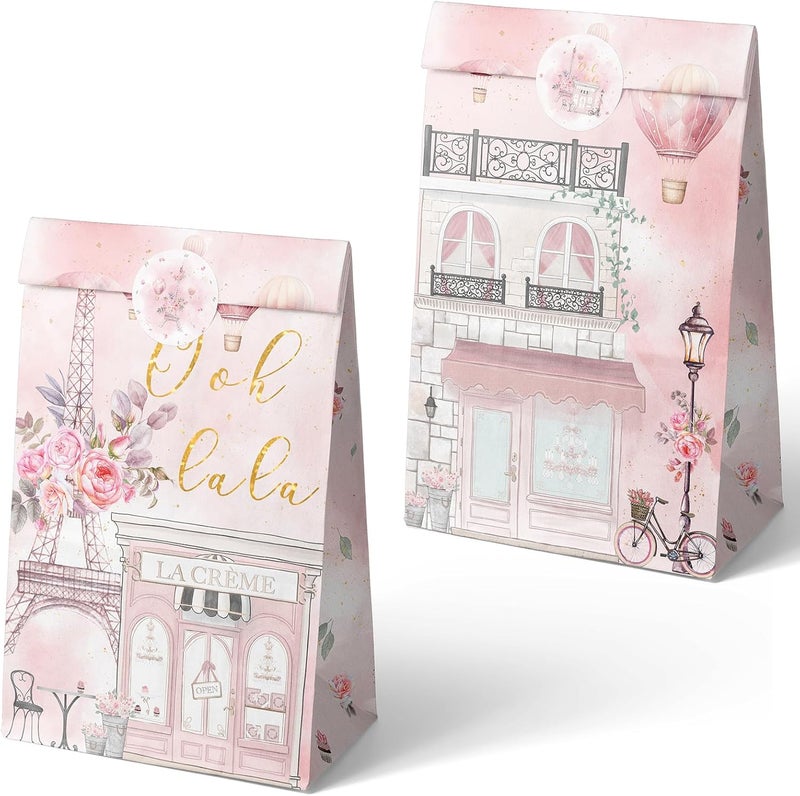 Outego 24 Paris Party Favor Bags with Stickers Paris Goodie Bags Paris Party Favors for Kids Paris Themed Birthday Party Supplies - Image 2